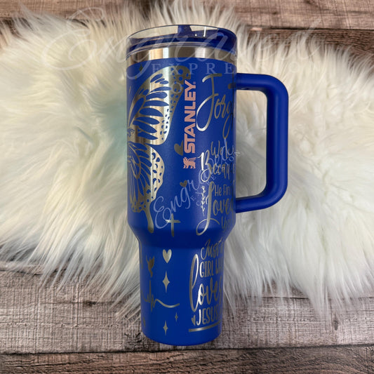 Engraved Stanley Tumbler - Royal Blue Protour Travel Mug with Faith Based Design