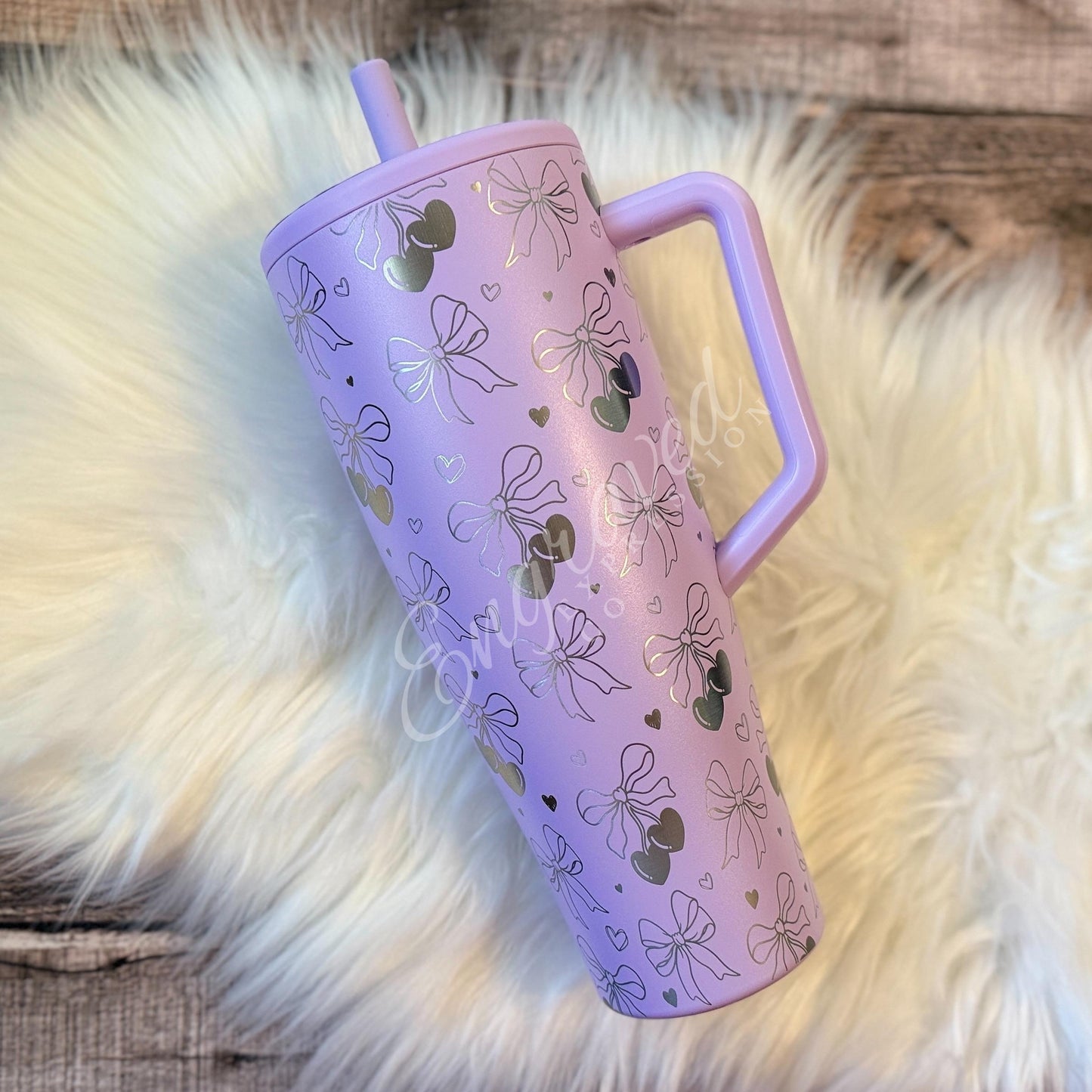 Engraved Brumate Tumbler - Personalized 40oz Cup With Cherry Bow Design, Leak Proof