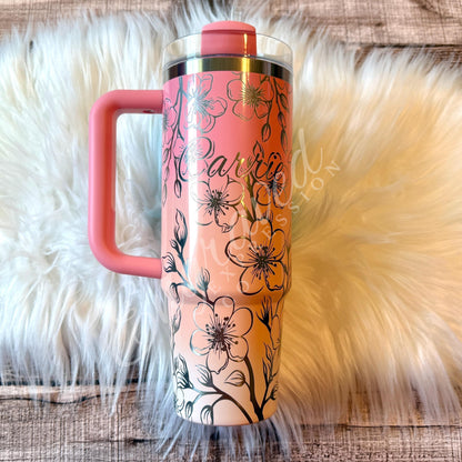 Stanley Quencher Tumbler – Pink Mesa Sunset Cherry Blossom Engraved Stainless Steel