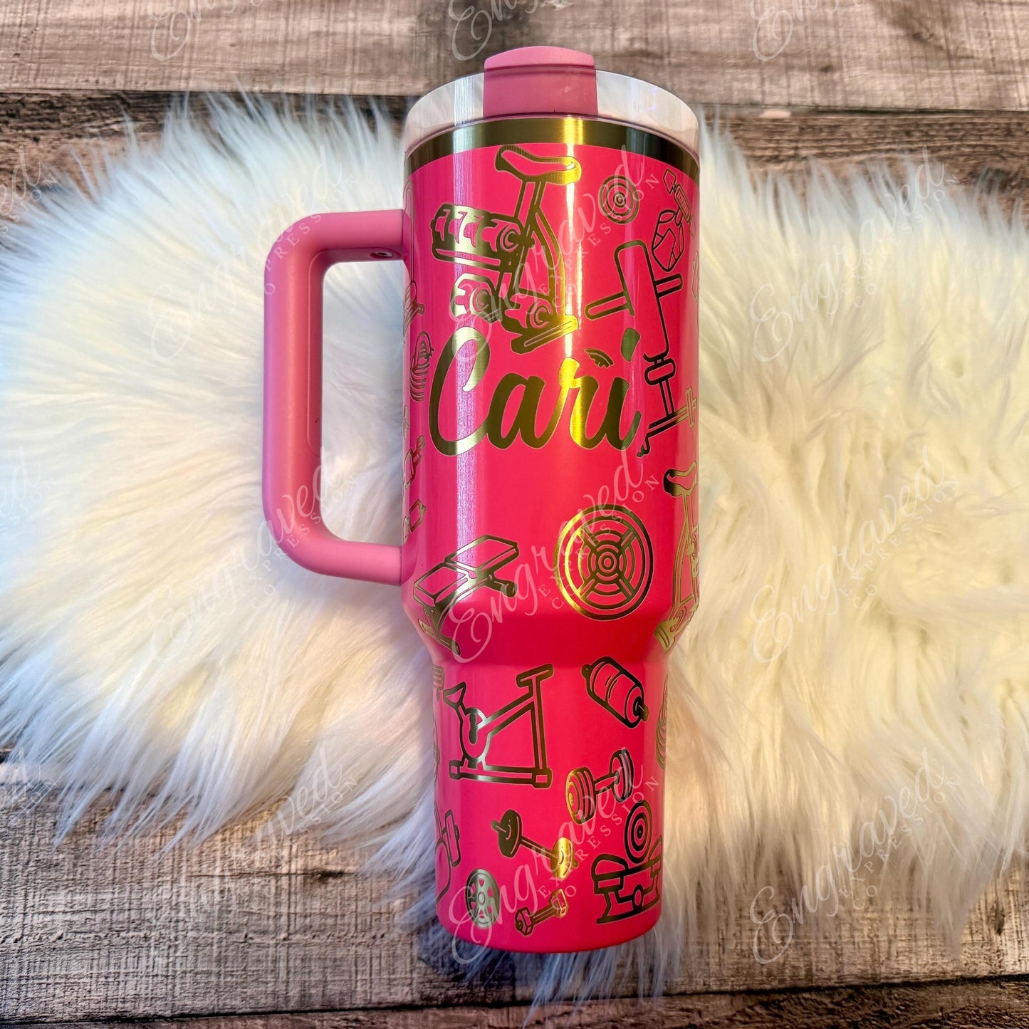 Engraved Stanley Quencher | Personalized Gym Tumbler 30oz & 40oz | Gold Engraved Drinkware