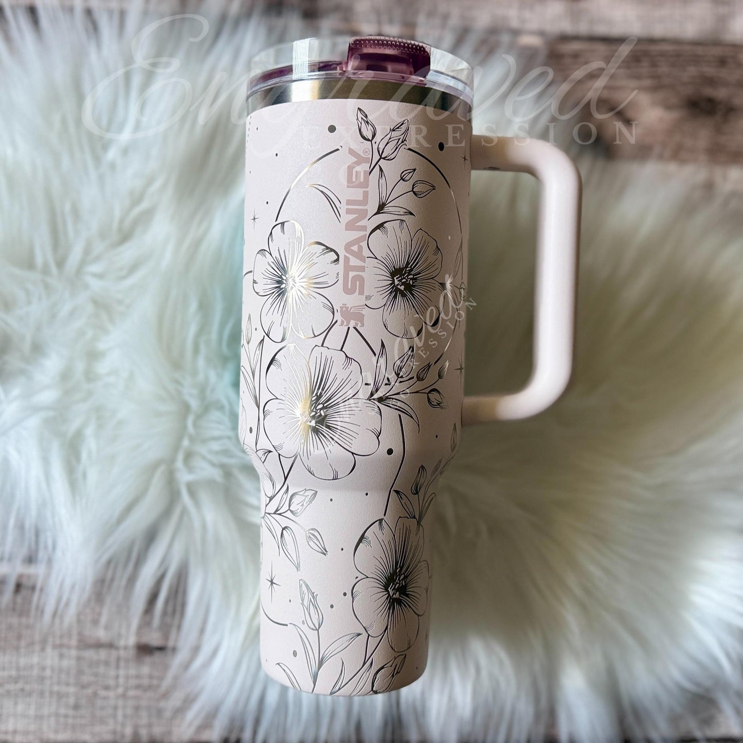 Stanley Protour Tumbler – Laser Engraved Boho Floral Design, Rose Quartz Cup