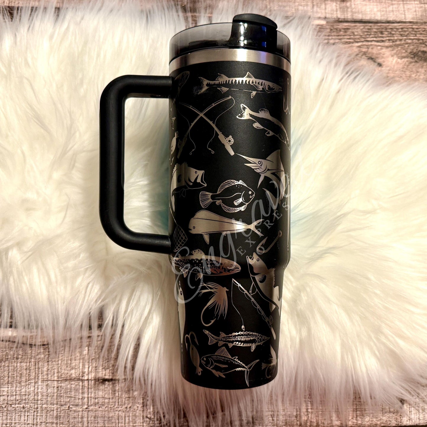 Engraved Stanley Tumbler | Custom Laser Fishing Design Cup - American Flag Full Wrap