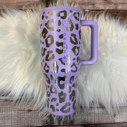 Engraved Leopard Tumbler - Stainless Steel Lavender Travel Mug | Vacuum Insulated Drinkware