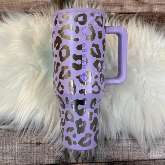 Engraved Leopard Tumbler - Stainless Steel Lavender Travel Mug | Vacuum Insulated Drinkware