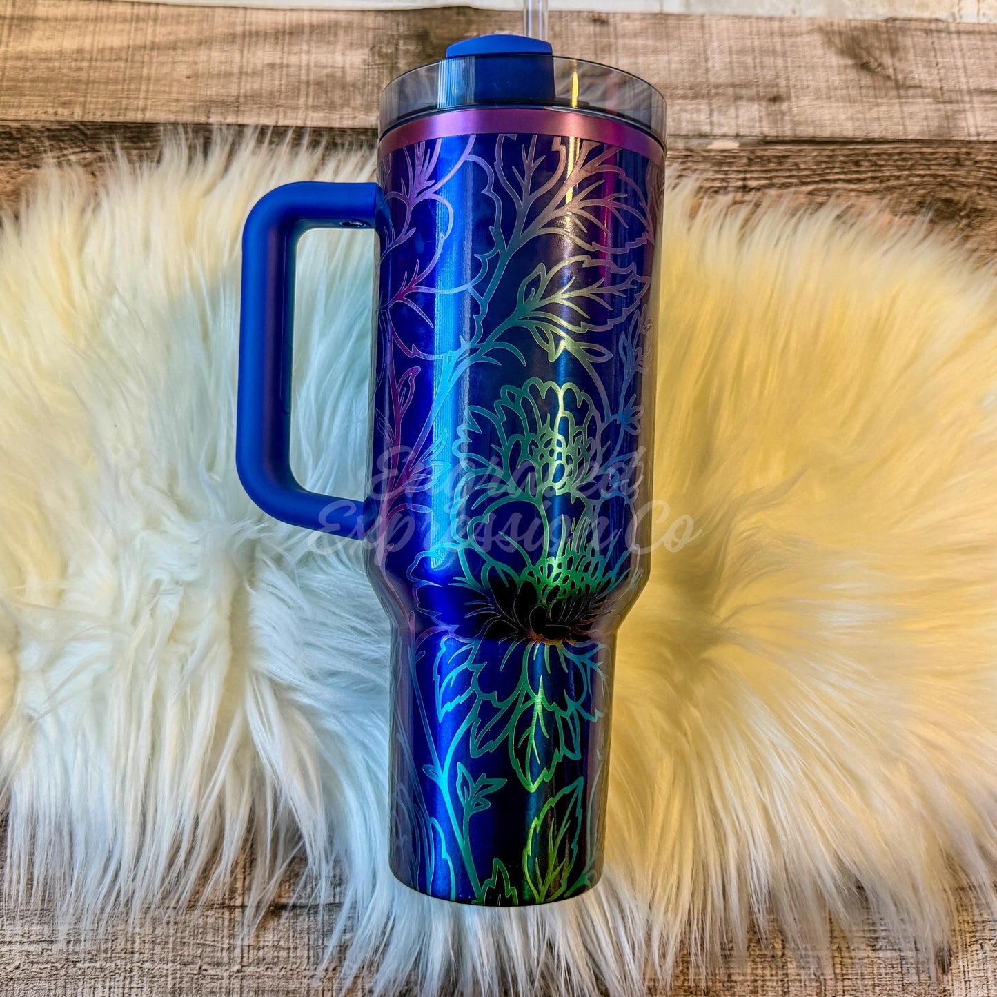 Stanley Quencher Tumbler | Custom Engraved Rose Floral 30oz & 40oz Metallic Star Shine