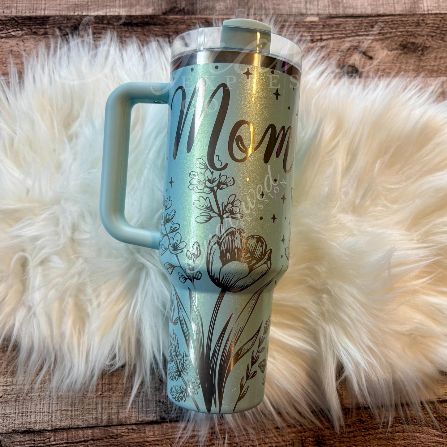 Engraved Stanley Tumbler – Vacuum Insulated Cup | Personalized Mom Gift Floral Design