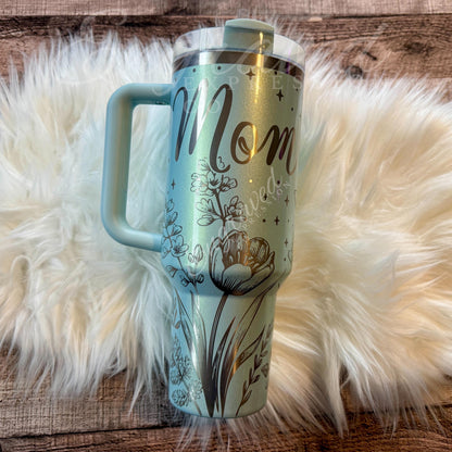 Engraved Stanley Tumbler – Vacuum Insulated Cup | Personalized Mom Gift Floral Design