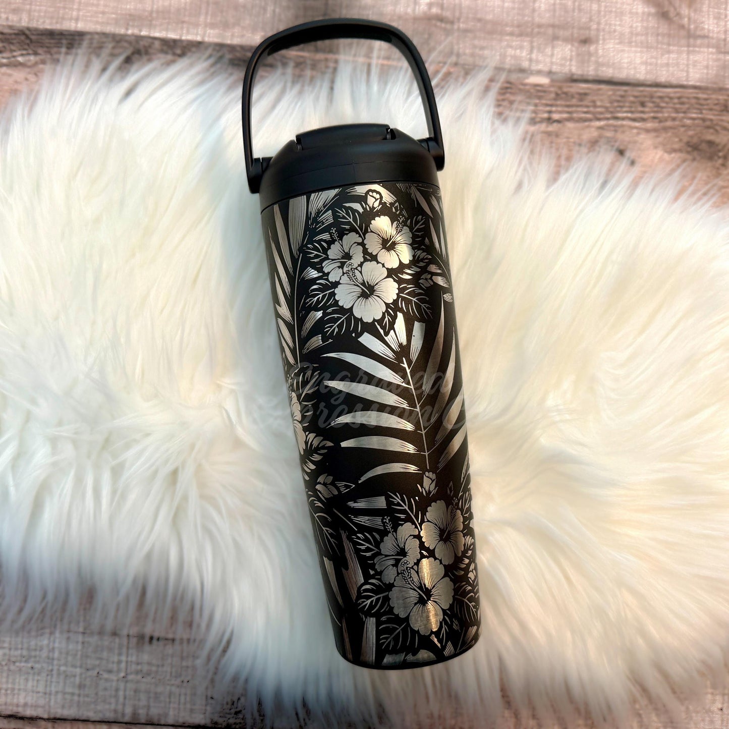 Engraved Owala Bottle | Laser Engraved Water Bottle With Tropical Hibiscus Design