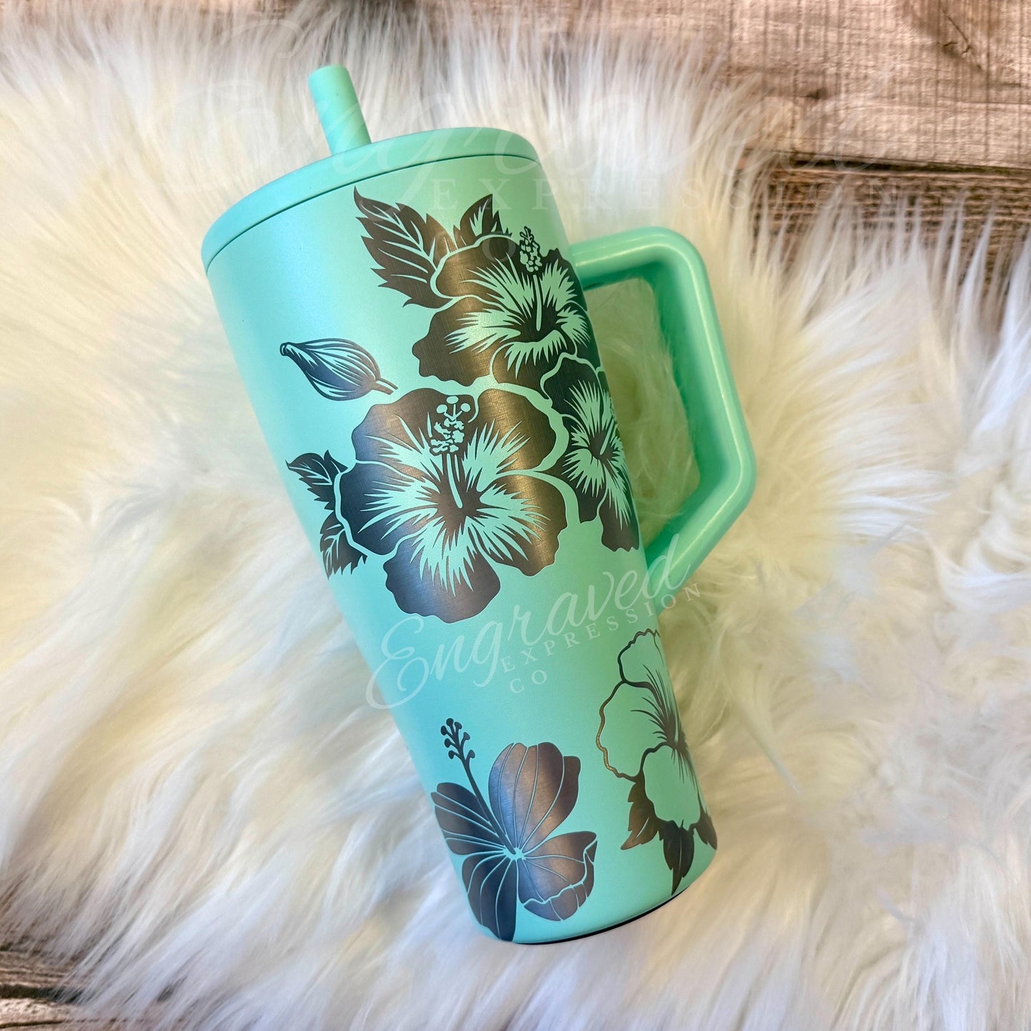Engraved Brumate Tumbler - Limited Edition Mint Hibiscus Floral Design Custom Gift