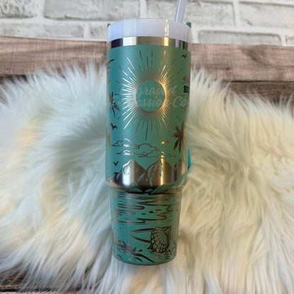 Stanley Quencher Tumbler | 40oz Vacuum Insulated Cup With Laser Engraved Tropical Palm Tree