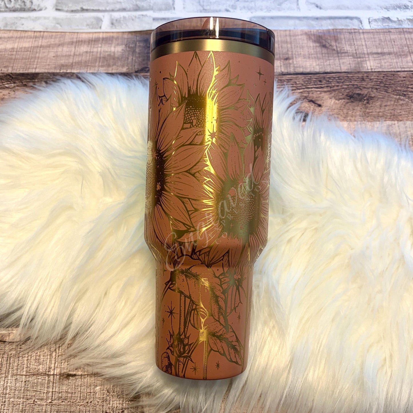 Engraved Sunflower Tumbler – Mocha Latte Stanley Cup | Vacuum Insulated Stainless Steel