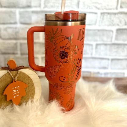 Engraved Stanley Tumbler | Pumpkin Spice Fall Insulated Cup With Copper Wrap