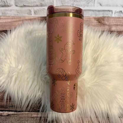 Engraved Stanley Tumbler - Laser Engraved Cup With Gingerbread Holiday Treats Design