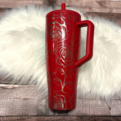 Engraved Rose Tumbler - Personalized Stainless Steel Brumate Era With Full Wrap Design