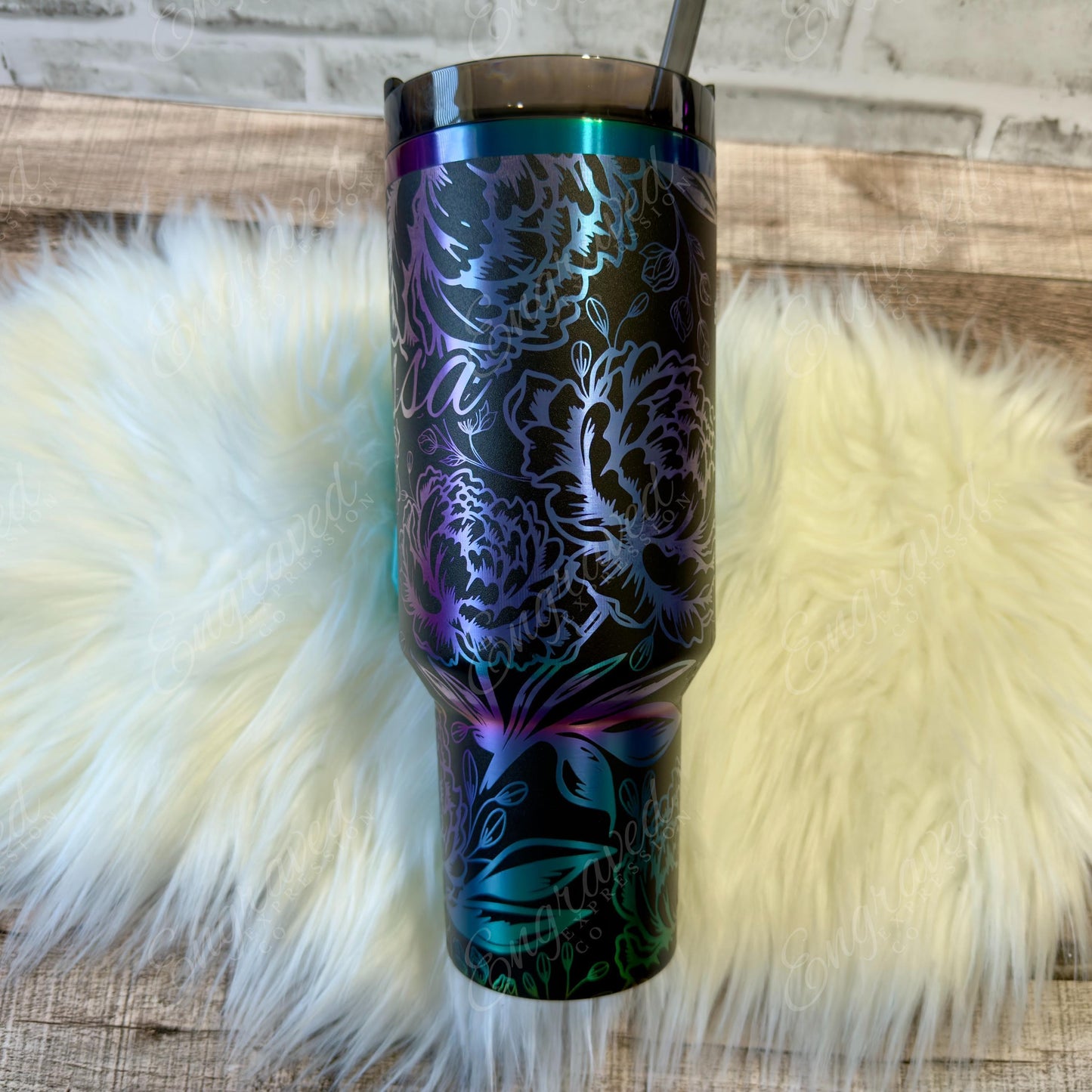 Engraved Stanley Tumbler – Custom Peony Floral Design | Vacuum Insulated Cup