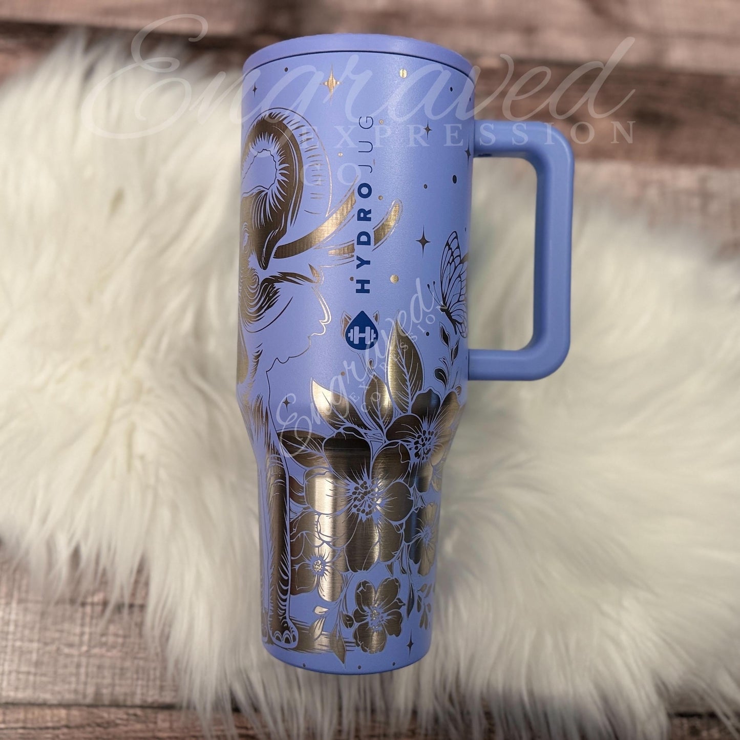 Engraved Hydrojug Tumbler – Periwinkle Travel Cup With Elephant Floral Design