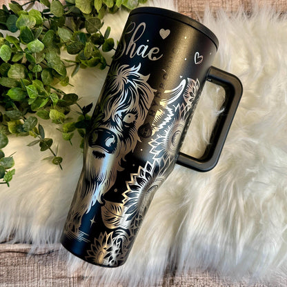 Engraved Highland Cow Tumbler - 40oz Travel Tumbler | Personalized HydroJug Cup