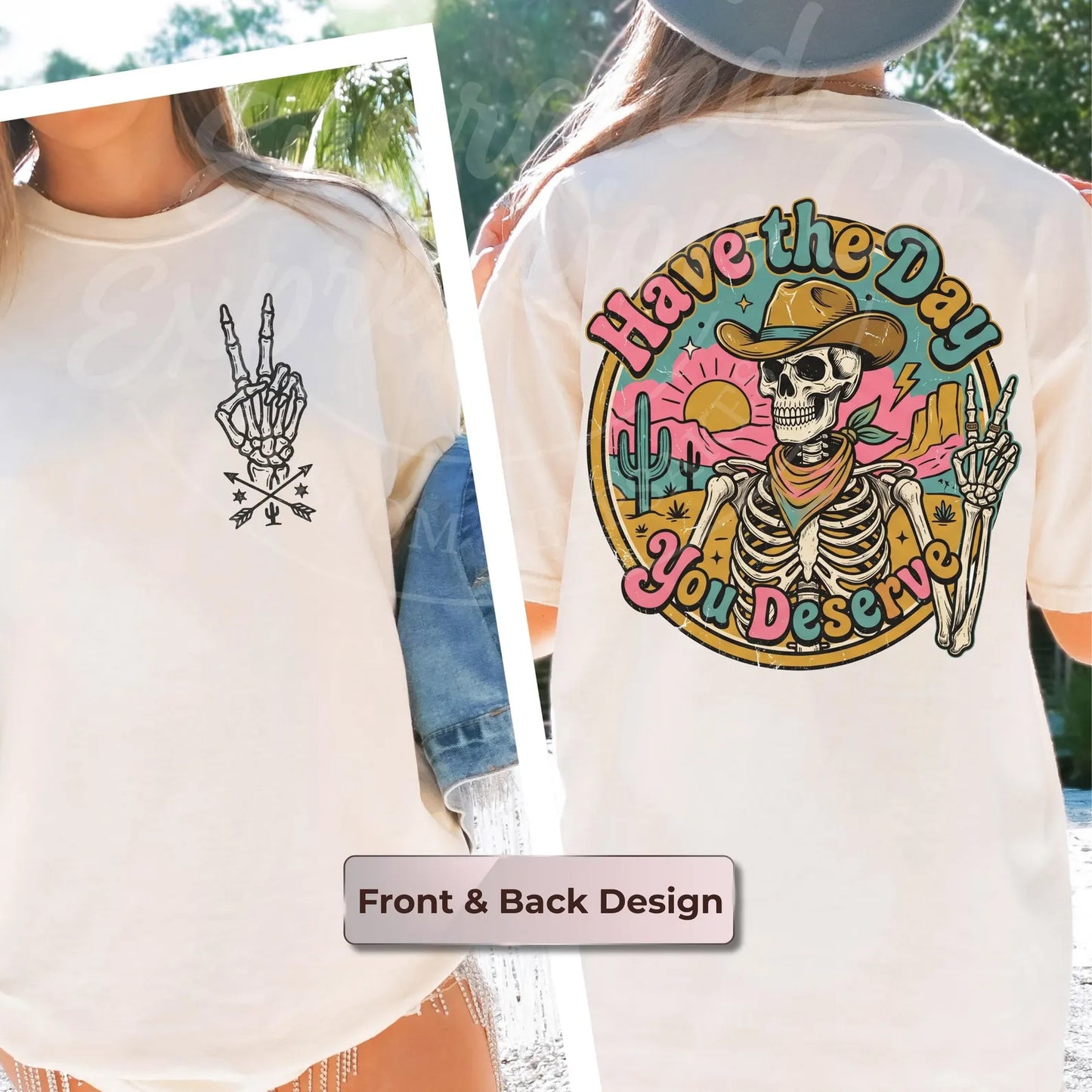 Have the Day You Deserve — Cowboy Skeleton Peace Sign T-Shirt