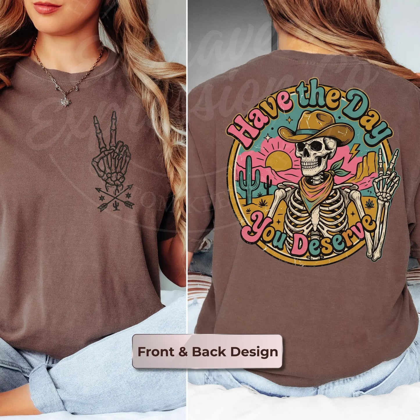 Have the Day You Deserve — Cowboy Skeleton Peace Sign T-Shirt
