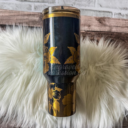 Engraved Black Honey Stanley Tumbler, Hibiscus Stanley Ptotour, Personalized Tropical Floral Stanley Black Honey Cup Collector Gift, EngravedExpressionCo