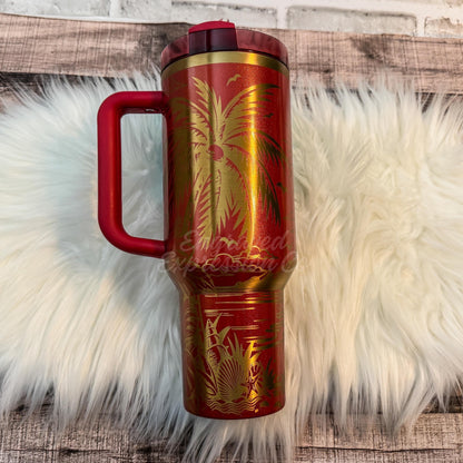 Laser Engraved Stanley Quencher Tumbler, Scarlett Tinsel Stanley Cup, Tropical Beach Stanley Custom Gift for Ocean Lover, EngravedExpressionCo