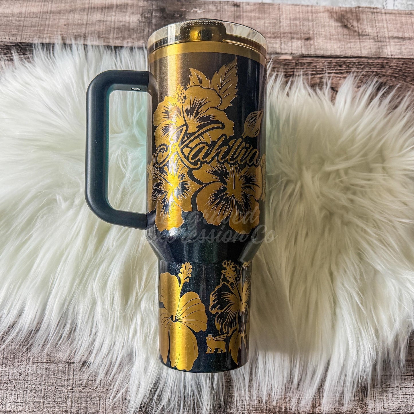 Engraved Black Honey Stanley Tumbler, Hibiscus Stanley Ptotour, Personalized Tropical Floral Stanley Black Honey Cup Collector Gift, EngravedExpressionCo