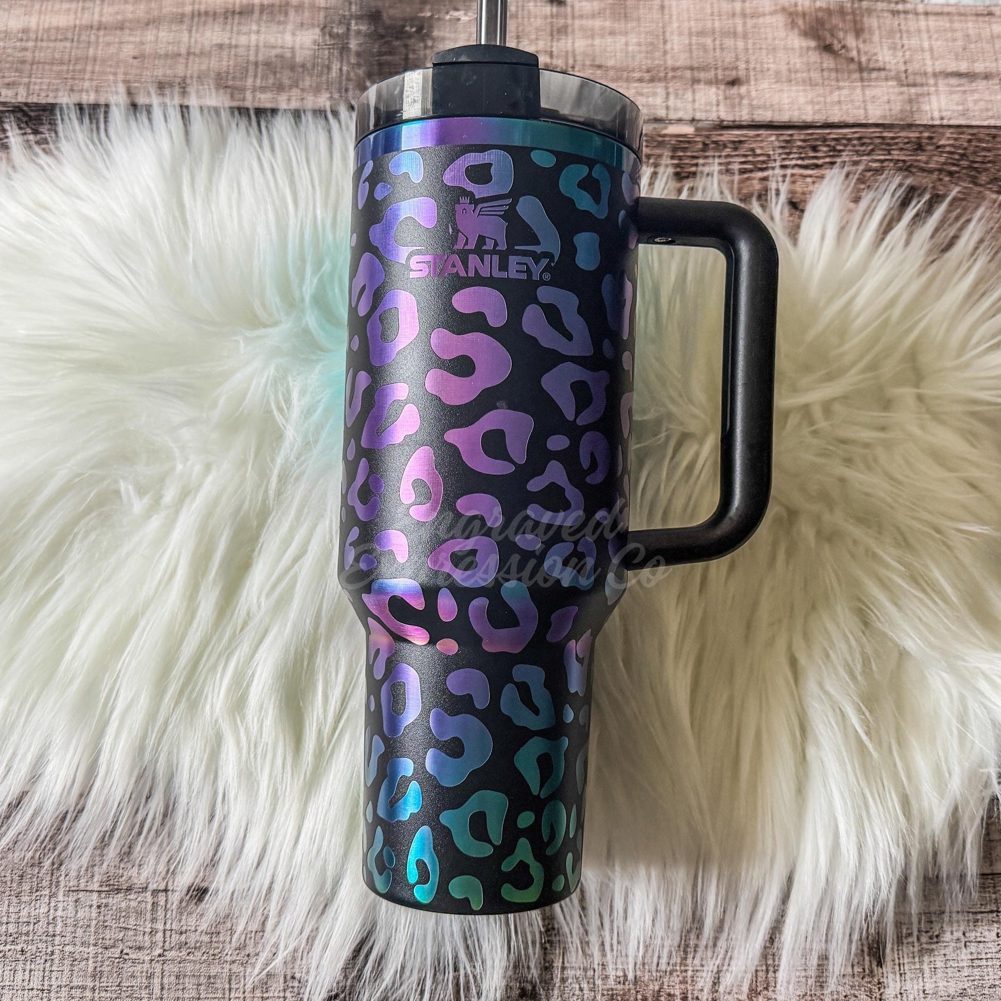 Engraved Black Chroma Stanley Tumbler - Leopard Stanley Black Chroma - Full Wrap Laser Stanley Cup, EngravedExpressionCo
