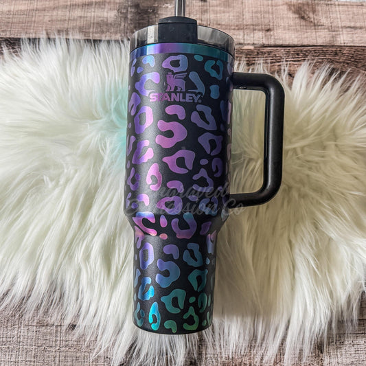 Engraved Black Chroma Stanley Tumbler - Leopard Stanley Black Chroma - Full Wrap Laser Stanley Cup, EngravedExpressionCo