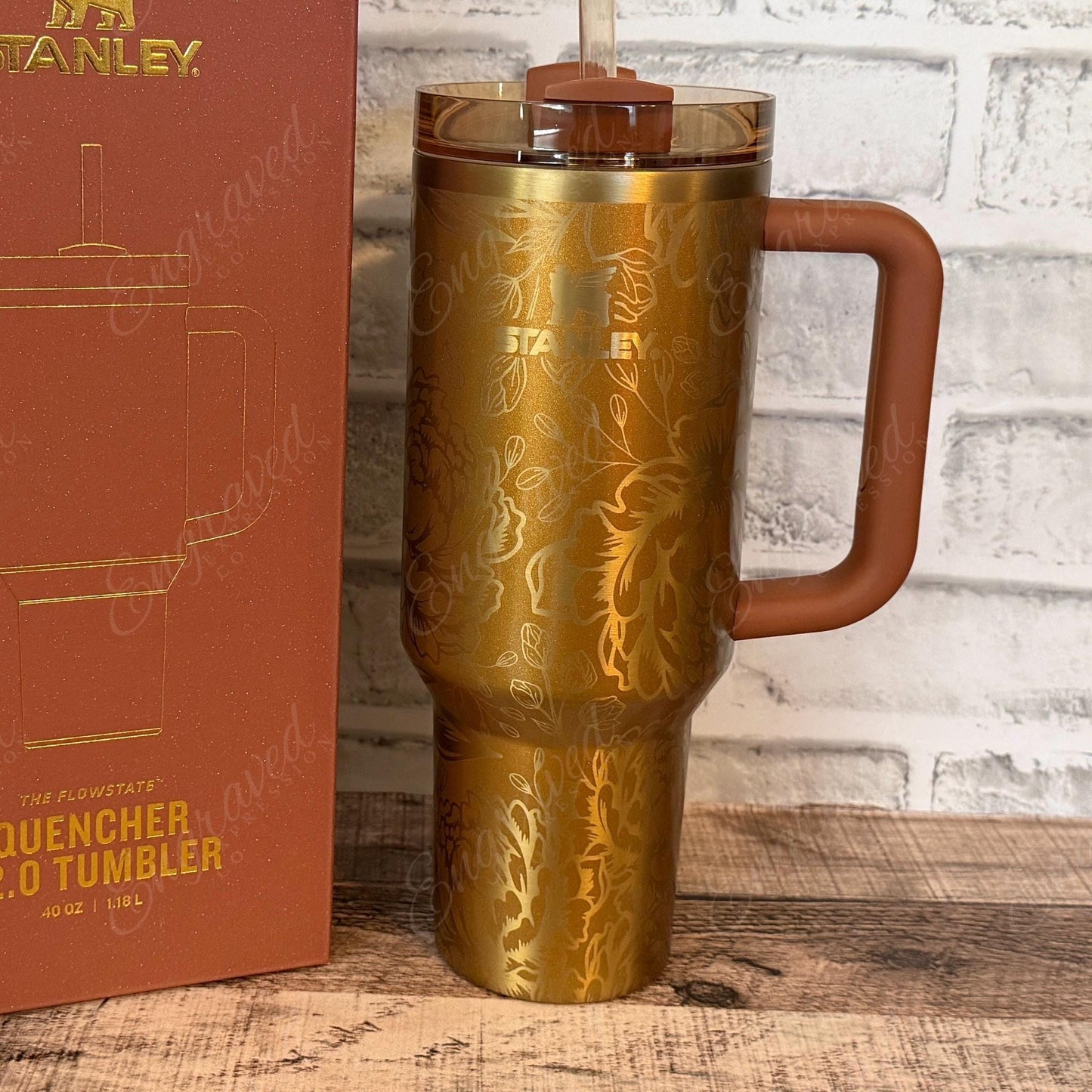 Laser Stanley Copper Tinsel Quencher: Christmas Limited Edition Stanley - Floral Engraved Tumbler, EngravedExpressionCo