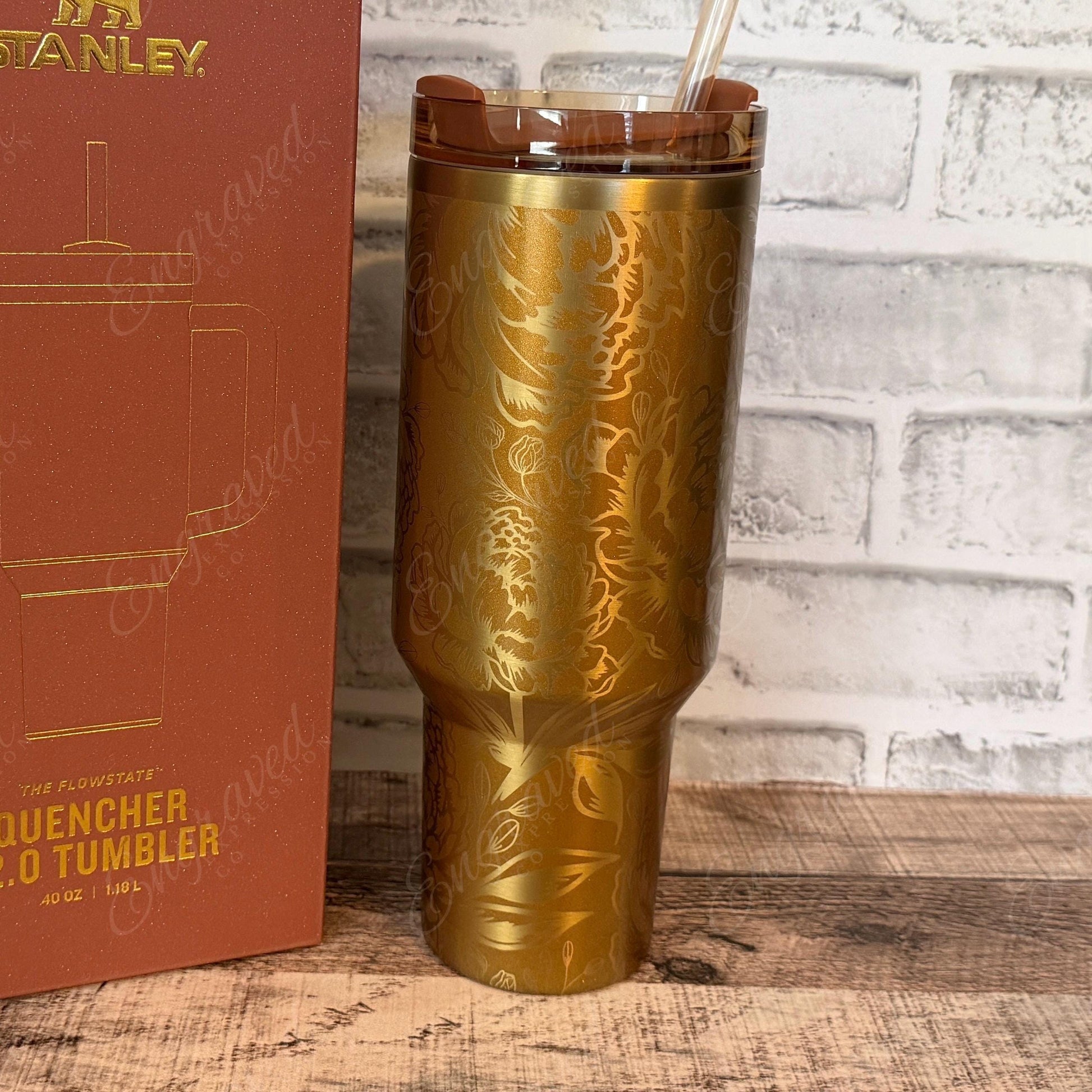 Laser Stanley Copper Tinsel Quencher: Christmas Limited Edition Stanley - Floral Engraved Tumbler, EngravedExpressionCo
