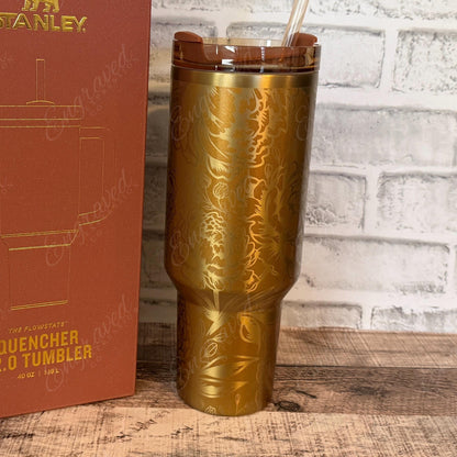 Laser Stanley Copper Tinsel Quencher: Christmas Limited Edition Stanley - Floral Engraved Tumbler, EngravedExpressionCo