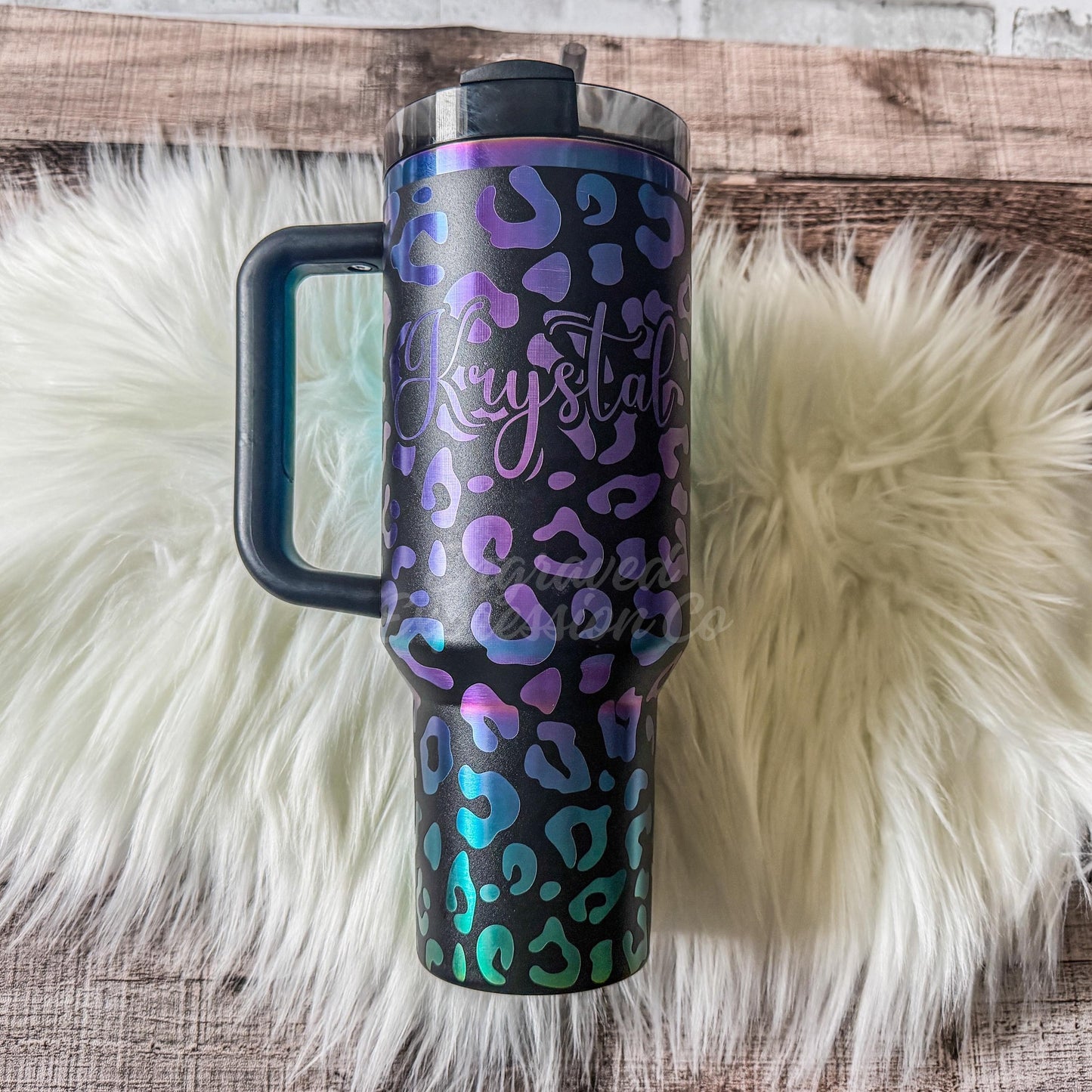 Engraved Black Chroma Stanley Tumbler - Leopard Stanley Black Chroma - Full Wrap Laser Stanley Cup, EngravedExpressionCo