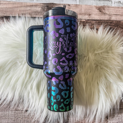 Engraved Black Chroma Stanley Tumbler - Leopard Stanley Black Chroma - Full Wrap Laser Stanley Cup, EngravedExpressionCo