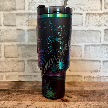 Engraved Stanley Tumbler Black Chroma, Tropical Beach Engraving, Summer Stanley Cup, Travel Accessory, EngravedExpressionCo