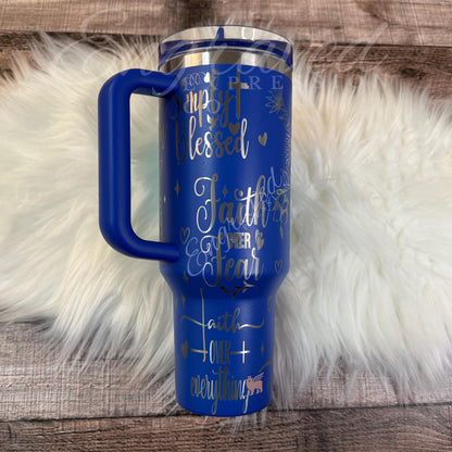 Engraved Stanley Tumbler: Christian Faith Design - Royal Blue Protour, EngravedExpressionCo
