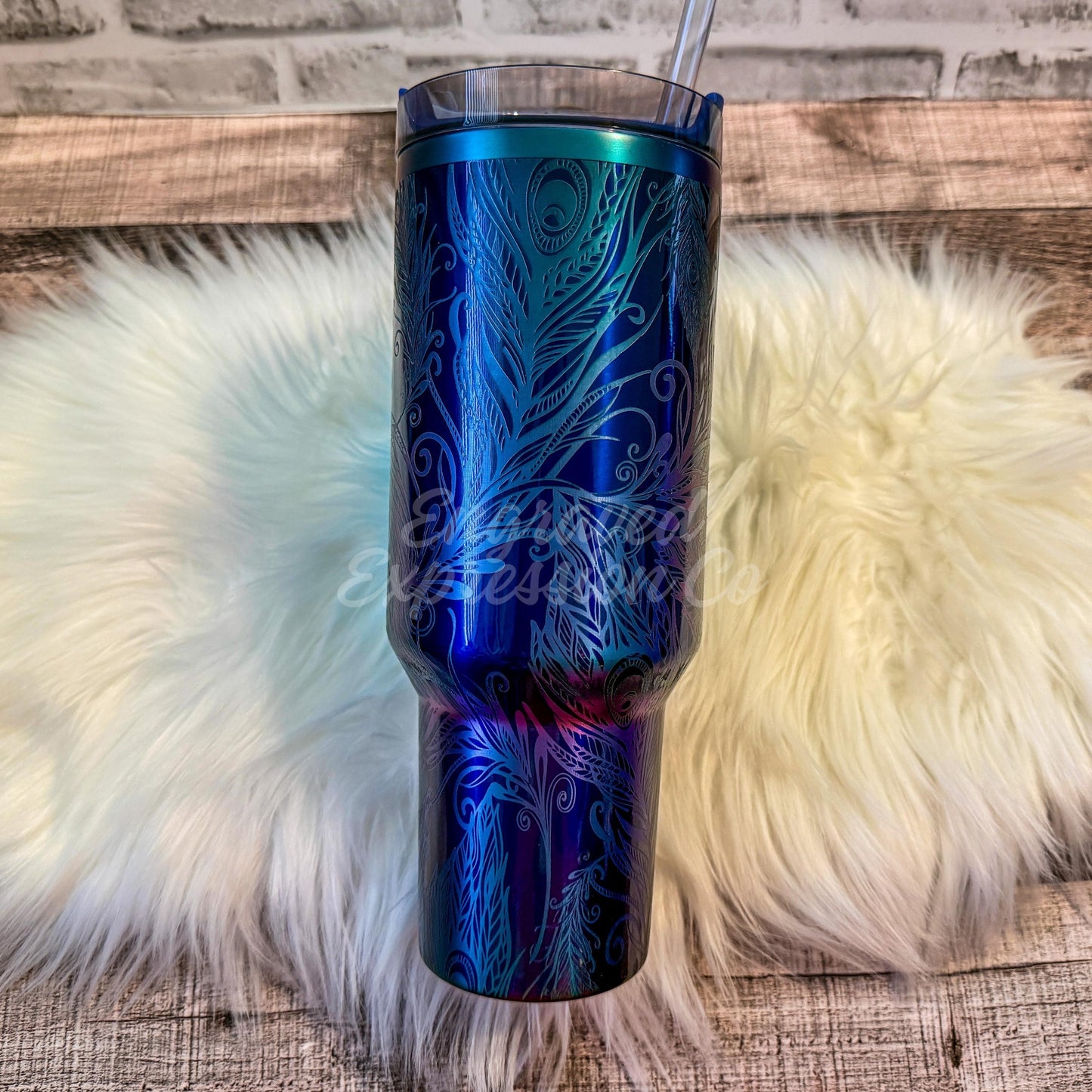 Engraved Stanley Quencher Star Shine | Peacock Feather Stanley Tumbler | Personalized Feather Design | Custom Star Shine Stanley Cup, EngravedExpressionCo