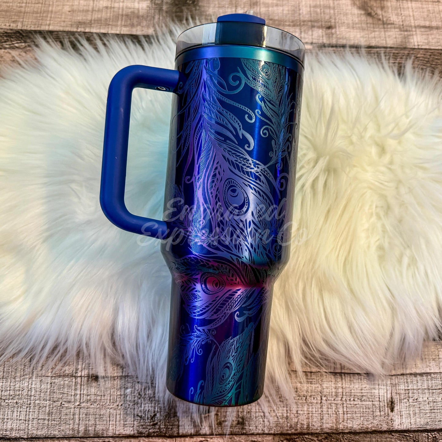 Engraved Stanley Quencher Star Shine | Peacock Feather Stanley Tumbler | Personalized Feather Design | Custom Star Shine Stanley Cup, EngravedExpressionCo