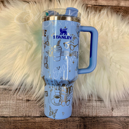 Laser Engraved Stanley Quencher Cornflower Gloss Reading Etched Stanley Tumbler Cornflower Blue Personalized Stanley Cup Gift for Student, EngravedExpressionCo