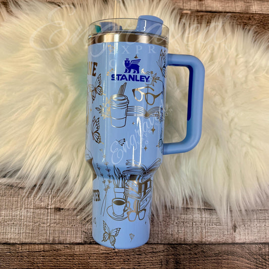 Laser Engraved Stanley Quencher Cornflower Gloss Reading Etched Stanley Tumbler Cornflower Blue Personalized Stanley Cup Gift for Student, EngravedExpressionCo
