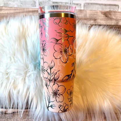 Laser Etched Stanley Quencher: Pink Mesa Sunset Cherry Blossom Tumbler, EngravedExpressionCo