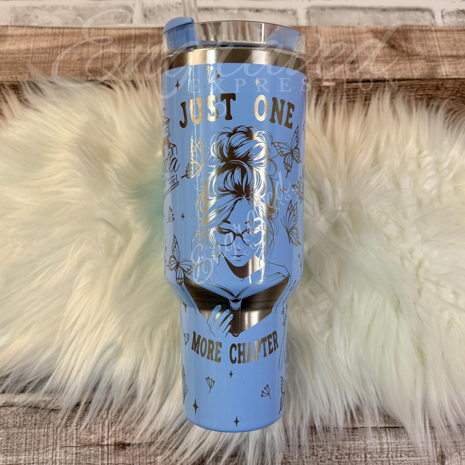 Laser Engraved Stanley Quencher Cornflower Gloss Reading Etched Stanley Tumbler Cornflower Blue Personalized Stanley Cup Gift for Student, EngravedExpressionCo