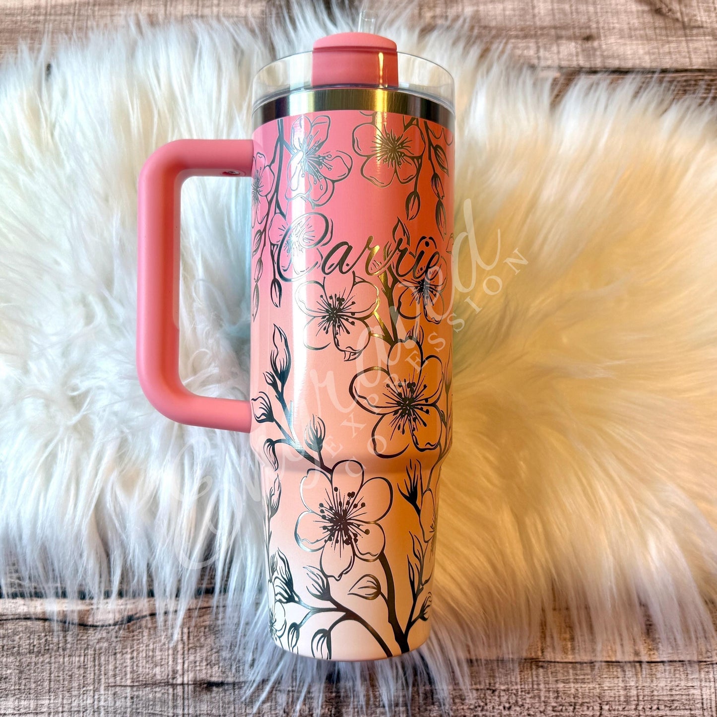 Laser Etched Stanley Quencher: Pink Mesa Sunset Cherry Blossom Tumbler, EngravedExpressionCo