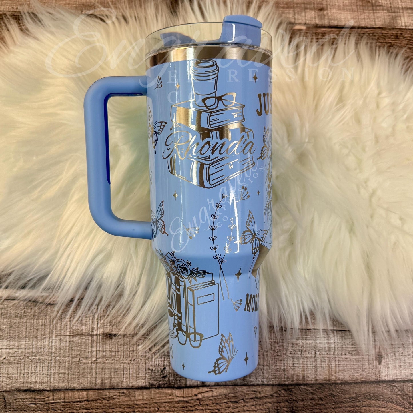 Laser Engraved Stanley Quencher Cornflower Gloss Reading Etched Stanley Tumbler Cornflower Blue Personalized Stanley Cup Gift for Student, EngravedExpressionCo