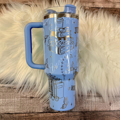 Laser Engraved Stanley Quencher Cornflower Gloss Reading Etched Stanley Tumbler Cornflower Blue Personalized Stanley Cup Gift for Student, EngravedExpressionCo