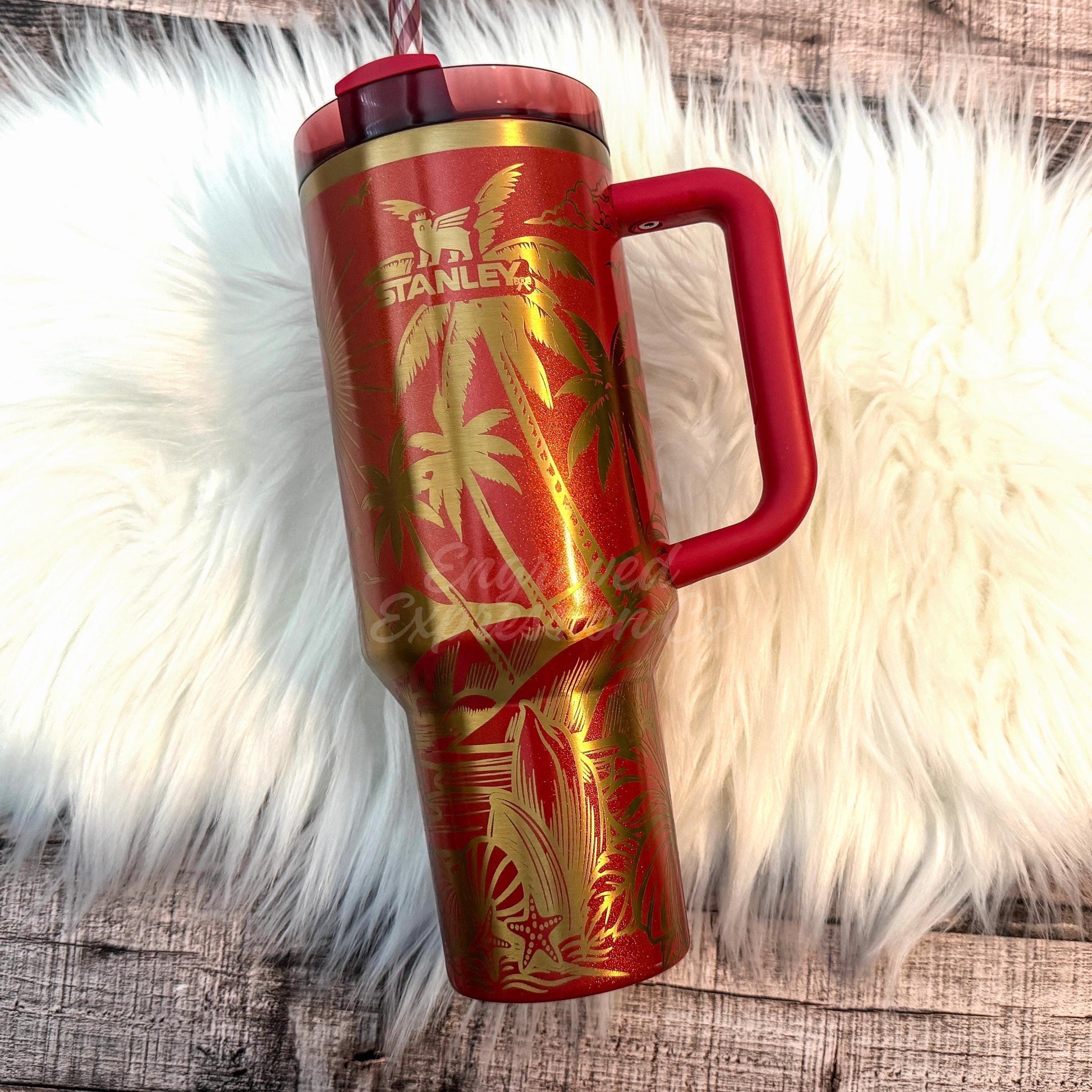 Laser Engraved Stanley Quencher Tumbler, Scarlett Tinsel Stanley Cup, Tropical Beach Stanley Custom Gift for Ocean Lover, EngravedExpressionCo