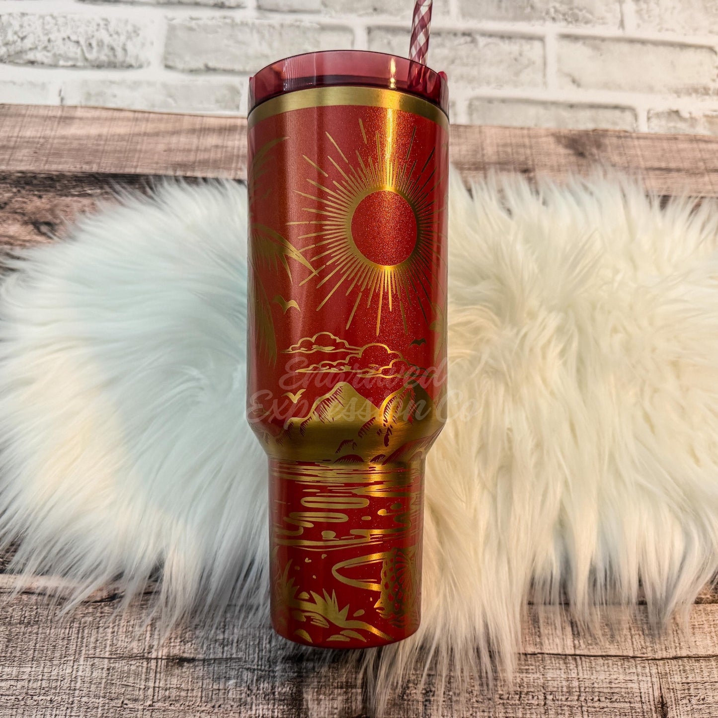 Laser Engraved Stanley Quencher Tumbler, Scarlett Tinsel Stanley Cup, Tropical Beach Stanley Custom Gift for Ocean Lover, EngravedExpressionCo