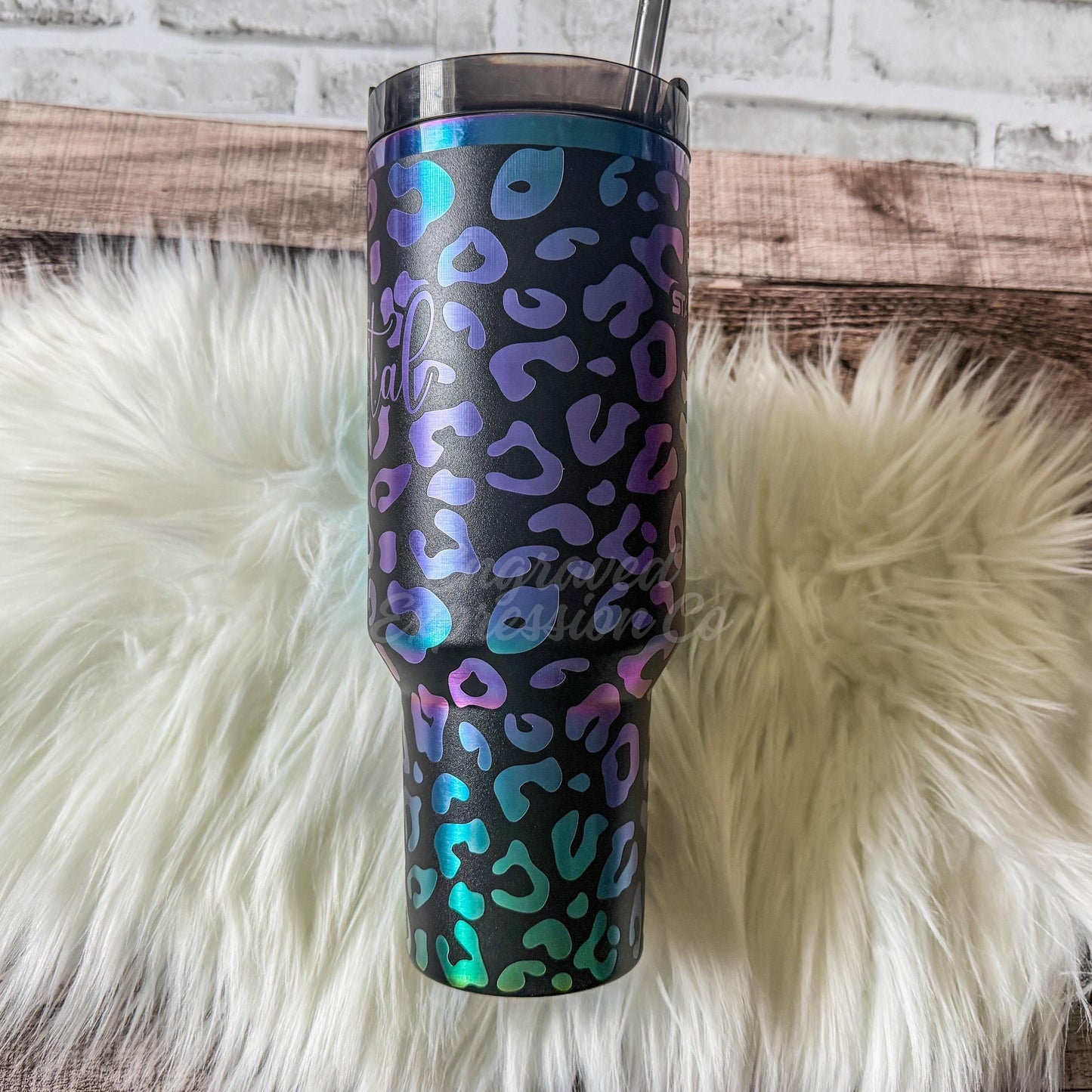 Engraved Black Chroma Stanley Tumbler - Leopard Stanley Black Chroma - Full Wrap Laser Stanley Cup, EngravedExpressionCo