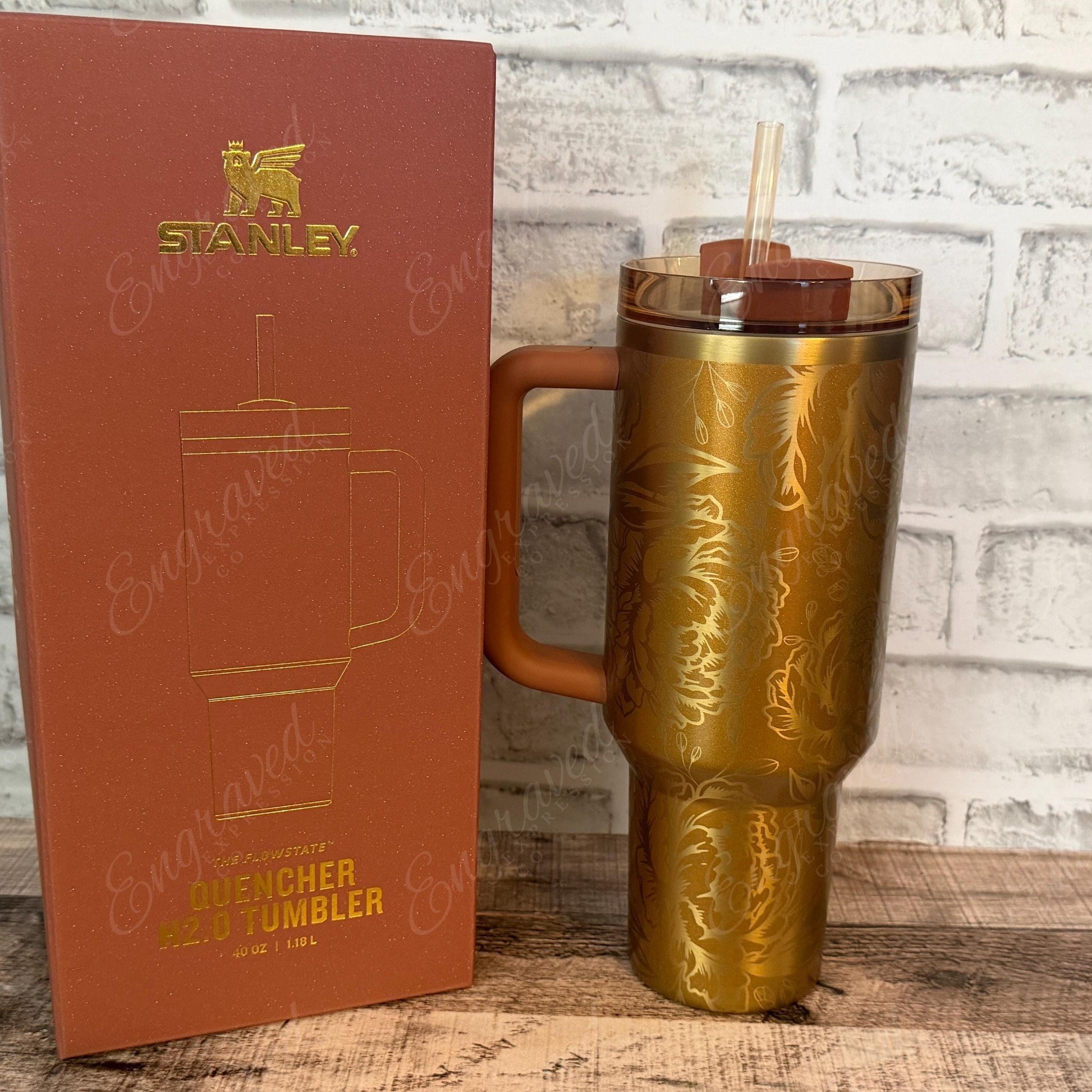 Laser Stanley Copper Tinsel Quencher: Christmas Limited Edition Stanley - Floral Engraved Tumbler, EngravedExpressionCo