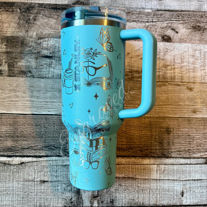 Laser Engraved Stanley Protour in Agave: Reading Design - Gift for Book Lover, EngravedExpressionCo