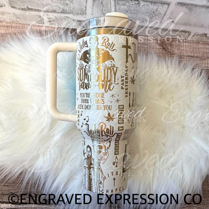 Engraved Stanley Quencher Laser Engraved Stanley Moon Tumbler Gold Engraved Tumbler Etched Unique Design Gift For Music Lover Custom Stanley, EngravedExpressionCo